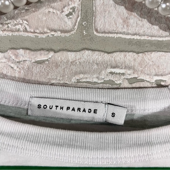 South Parade Lenny Palm Tree Green and White Stripe Long Sleeve Top Size S - Picture 9 of 10